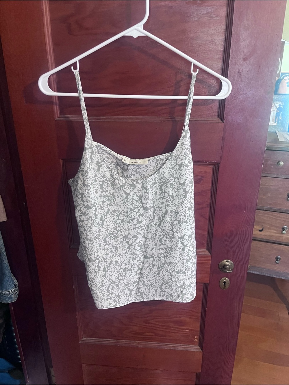Everlane White and sage green Floral Lace-Print Camisole